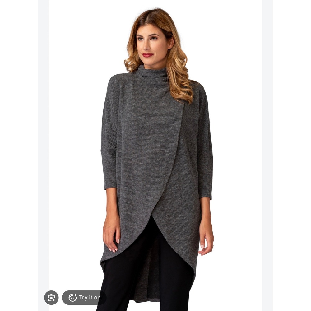 Joseph Ribkoff 183322 Tunic Sweater Gray Asymmetric Cowl Neck Womens UK 12 US 10